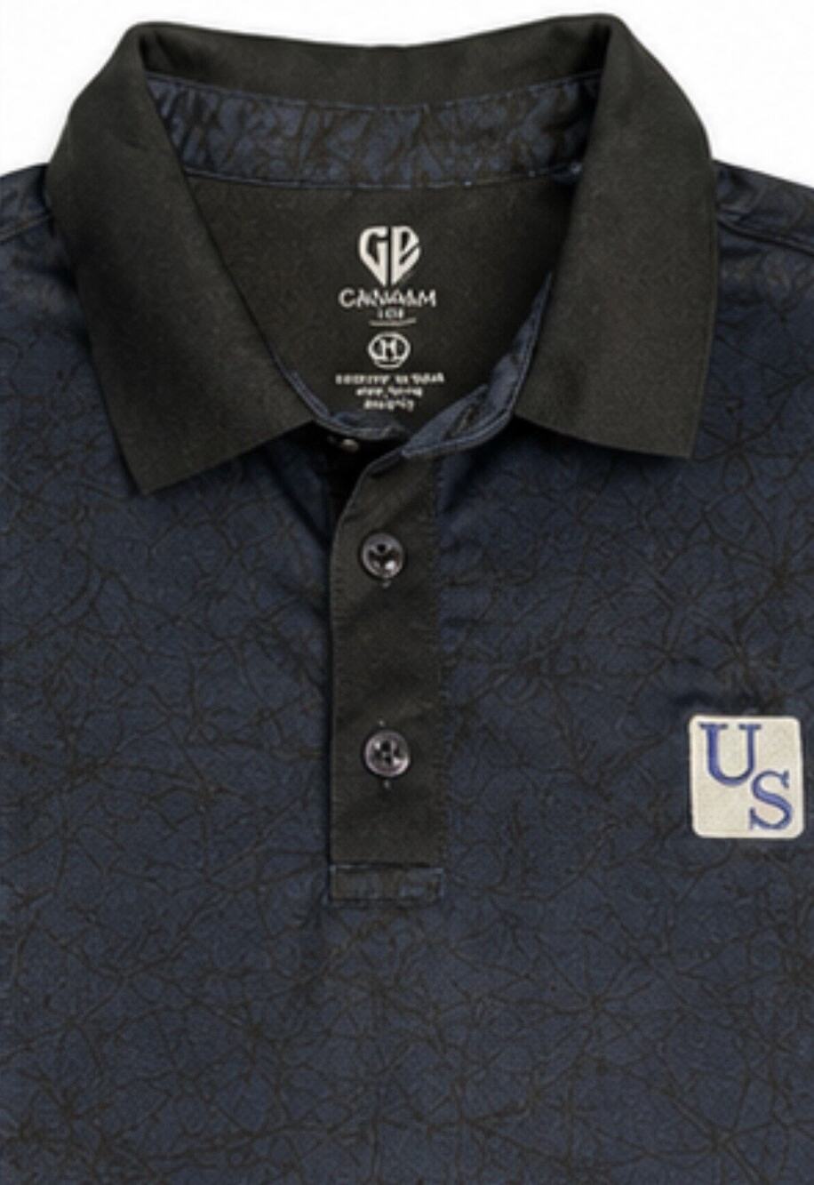 Graham Luxe XL Blue Abstract Performance Golf Polo Shirt US Logo Short Sleeve